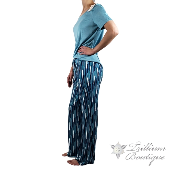 Felina Women's Pajama Set Maui Blue Diamond Stripe - Picture 5 of 8